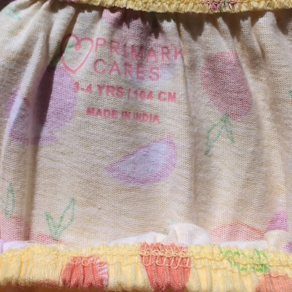 Primark-Girls Yellow Flutter Sleeve Romper with Peach Print-Size 3T 5T - Picture 4 of 5
